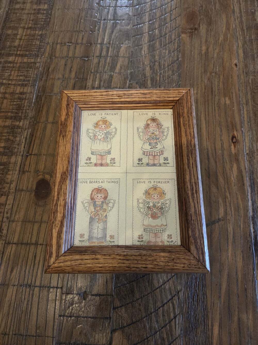 Vintage Angel Girls “Love Is …..” Wooden Hinged Trinket Keepsake Box